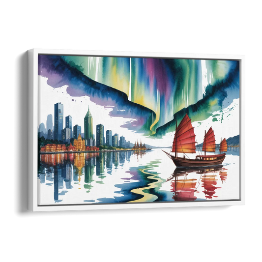 Victoria Harbour Lights Side - White Canvas Wall Art