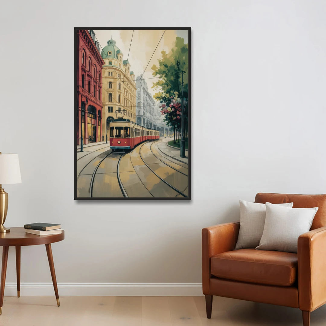 Vienna's Ringstrasse - Black Framed Canvas Wall Art - Sofa - 32x48