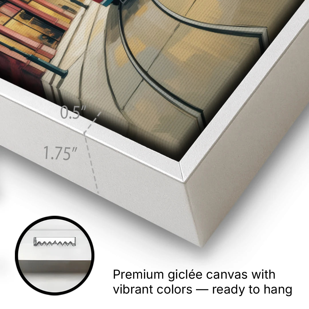 Vienna's Ringstrasse - White Framed Canvas Wall Art - Gallery Wrap Corner