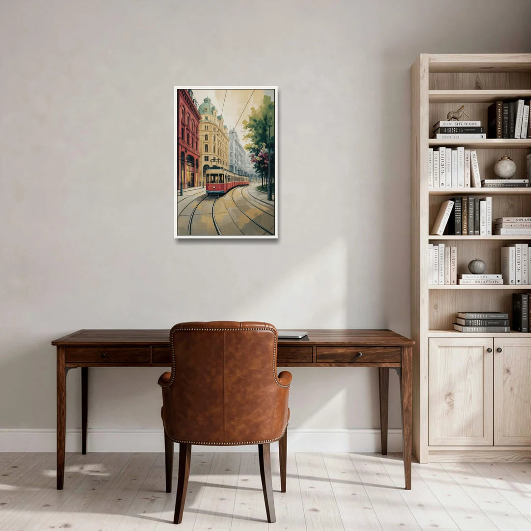 Vienna's Ringstrasse - White Framed Canvas Wall Art - Office - 20x30