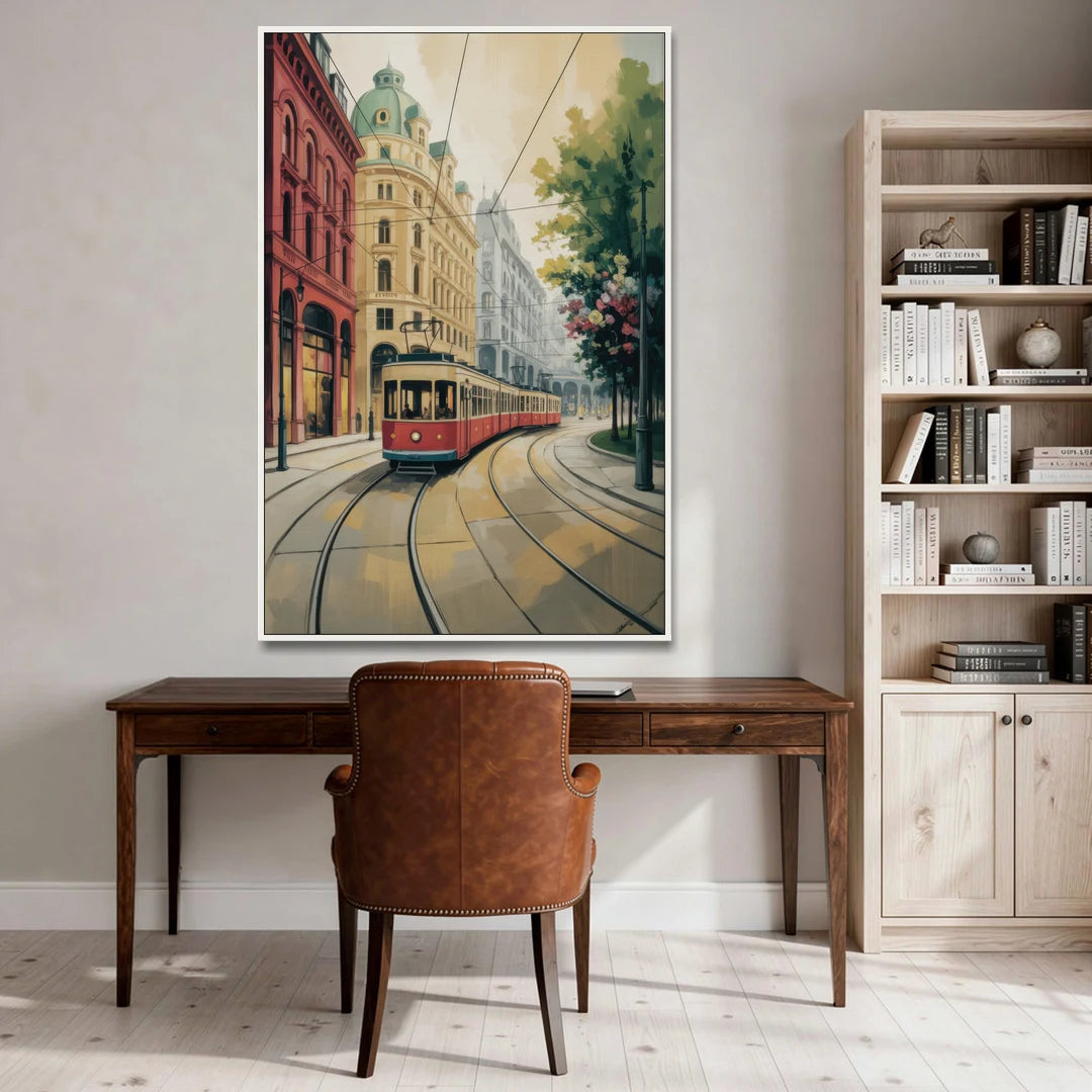 Vienna's Ringstrasse - White Framed Canvas Wall Art - Office - 40x60