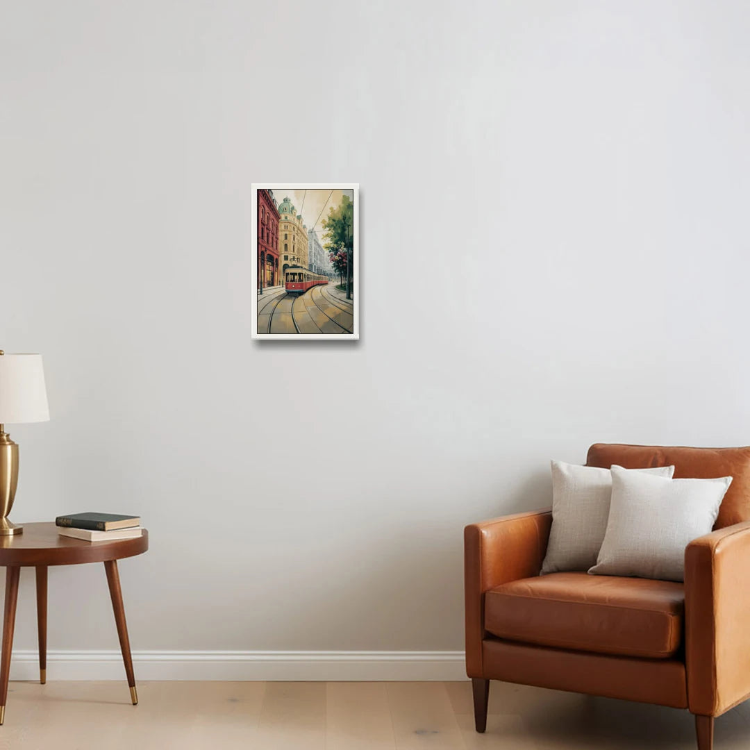 Vienna's Ringstrasse - White Framed Canvas Wall Art - Sofa - 12x18