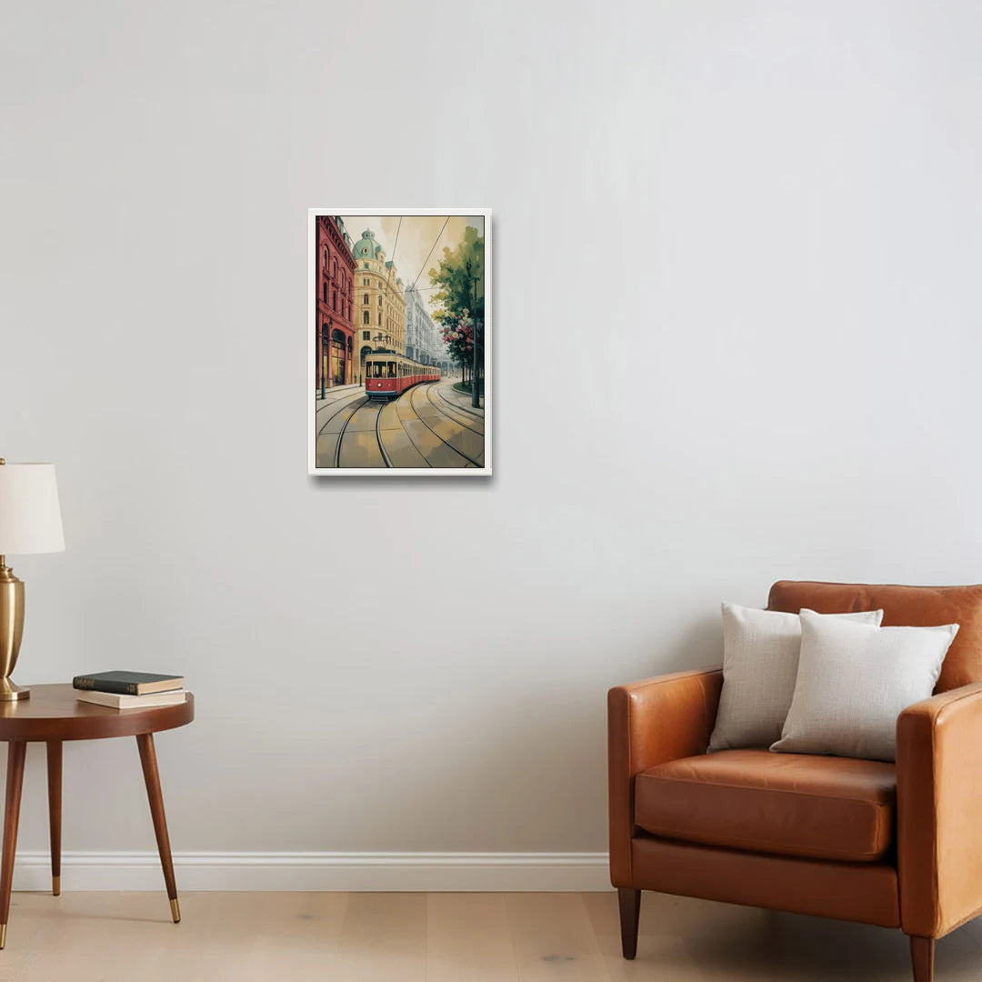 Vienna's Ringstrasse - White Framed Canvas Wall Art - Sofa - 16x24