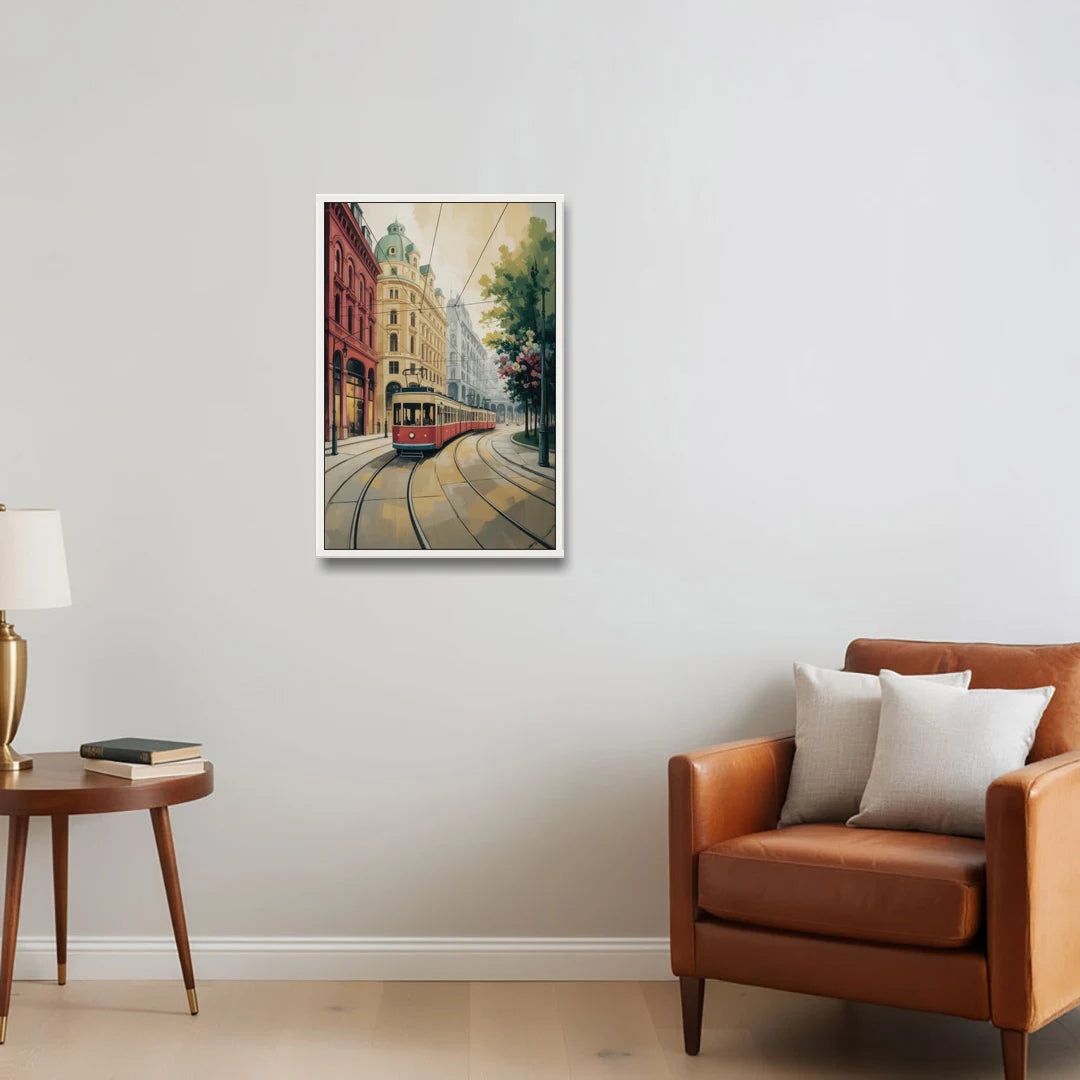 Vienna's Ringstrasse - White Framed Canvas Wall Art - Sofa - 20x30