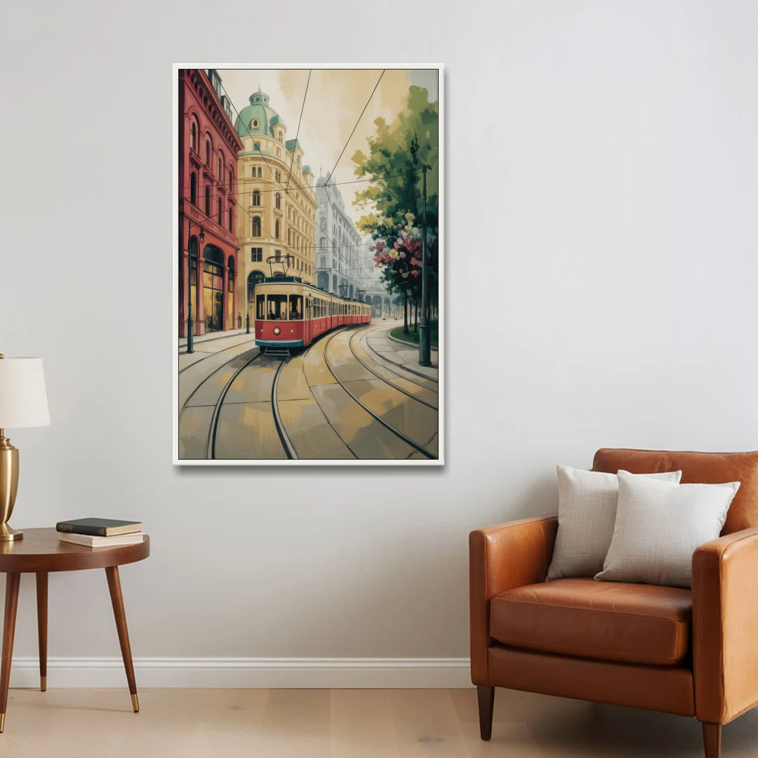 Vienna's Ringstrasse - White Framed Canvas Wall Art - Sofa - 32x48