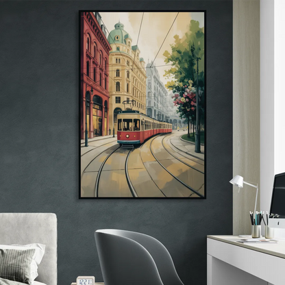 Vienna's Ringstrasse Living Room - Black Canvas Wall Art
