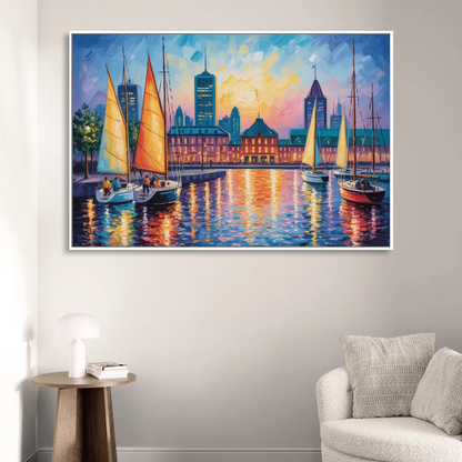 Vieux Port de Montral Living Room - White Canvas Wall Art