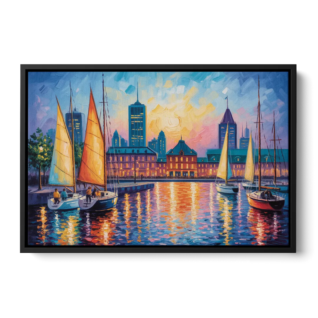 Vieux Port de Montral Front - Black Canvas Wall Art