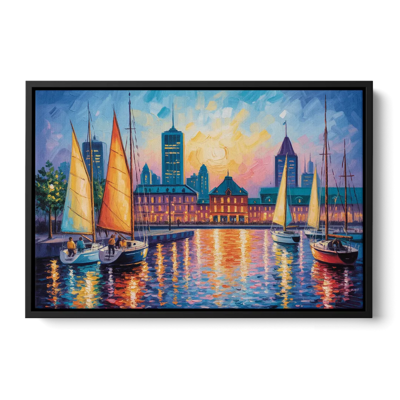 Vieux Port de Montral Front - Black Canvas Wall Art