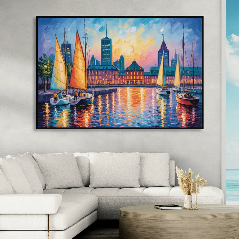 Vieux Port de Montral Sitting Room - Black Canvas Wall Art