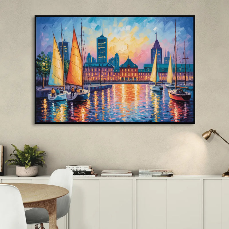 Vieux Port de Montral Living Room - Black Canvas Wall Art