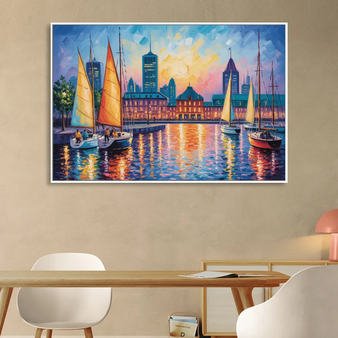 Vieux Port de Montral Sitting Room - White Canvas Wall Art