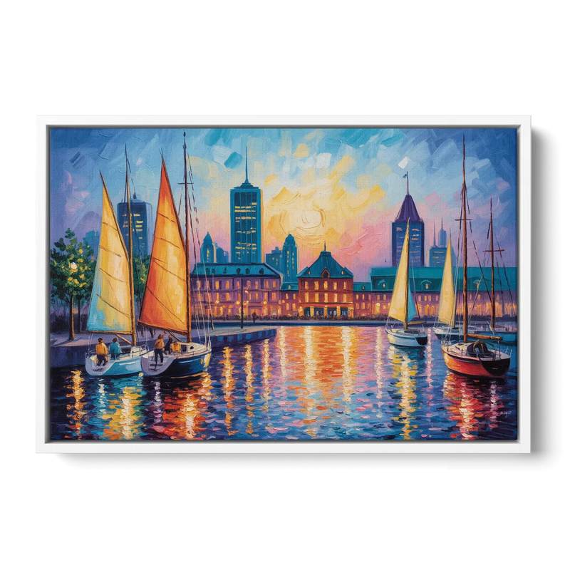 Vieux Port de Montral Front - White Canvas Wall Art