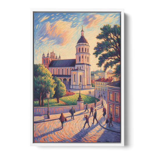 Vilnius Cathedral - White Framed Canvas Wall Art - Front