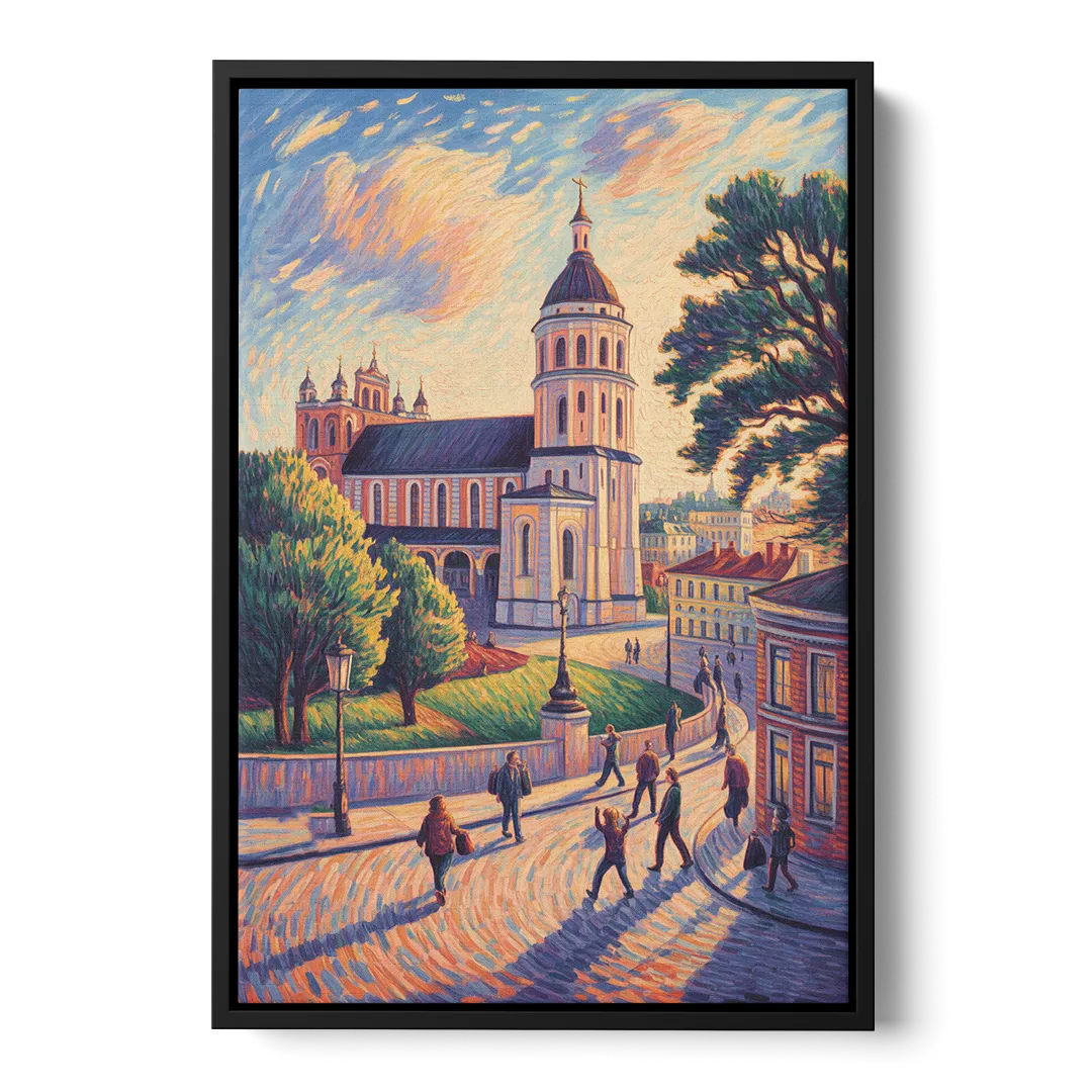 Vilnius Cathedral Front - Black Canvas Wall Art