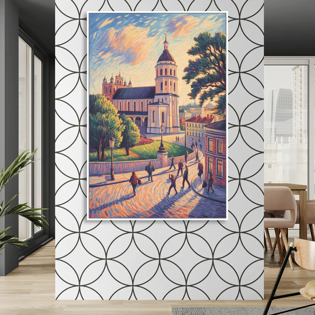 Vilnius Cathedral Sitting Room - White Canvas Wall Art