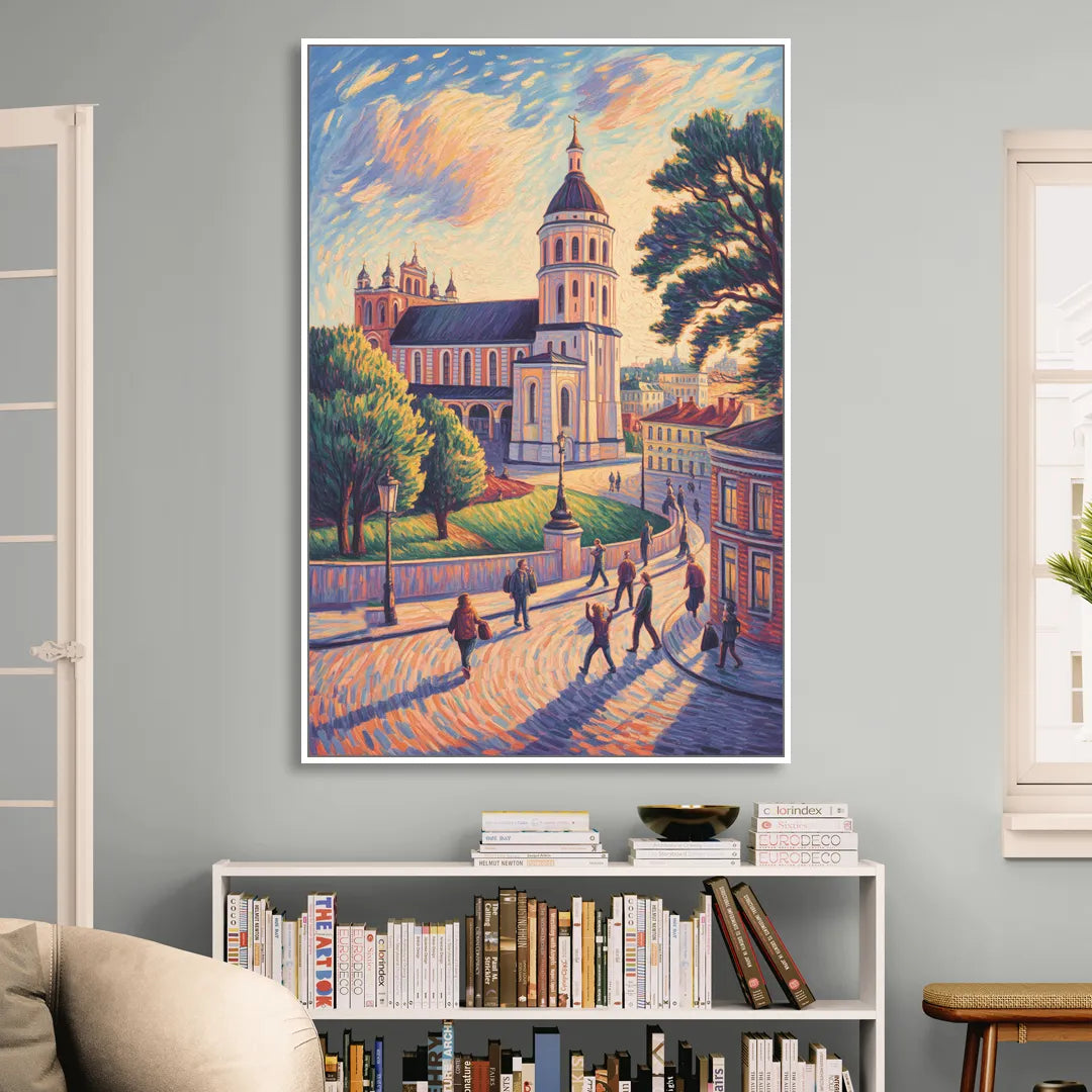 Vilnius Cathedral Living Room - White Canvas Wall Art