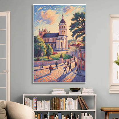 Vilnius Cathedral Living Room - White Canvas Wall Art