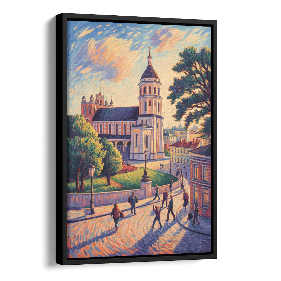 Vilnius Cathedral Side - Black Canvas Wall Art