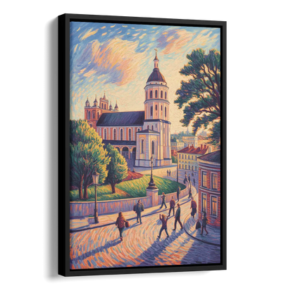 Vilnius Cathedral Side - Black Canvas Wall Art