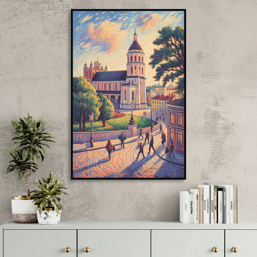 Vilnius Cathedral Living Room - Black Canvas Wall Art