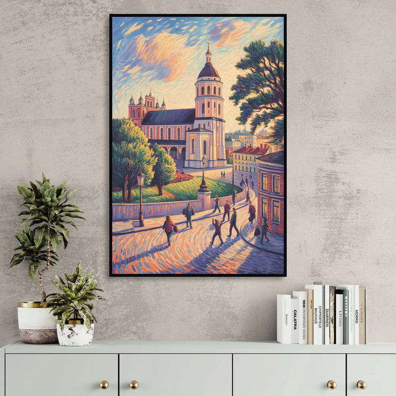 Vilnius Cathedral Living Room - Black Canvas Wall Art