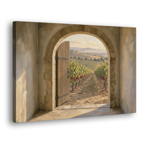 Vineyard Canvas Painting Through the Cellar Door - Canvas Wall Art - Side