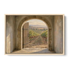 Vineyard Canvas Painting Through the Cellar Door - Oak Framed Canvas Wall Art - Front