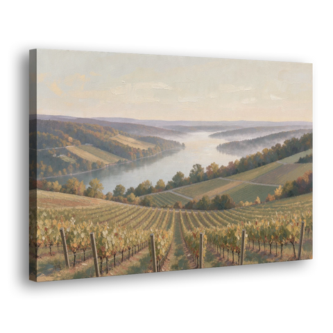 Vineyard Decor with Misty Glacial Lake Morning - Canvas Wall Art - Side