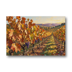 Vineyard Oil Painting of Autumn Vines and Violet Hills - Canvas Wall Art - Front