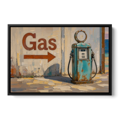 Vintage Automotive Wall Art of a Teal Gas Pump - Black Framed Canvas Wall Art - Front