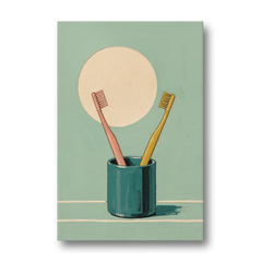 Vintage Bathroom Wall Art of Two Toothbrushes - Canvas Wall Art - Front