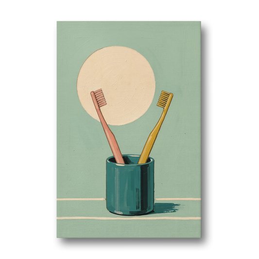 Vintage Bathroom Wall Art of Two Toothbrushes - Canvas Wall Art - Front