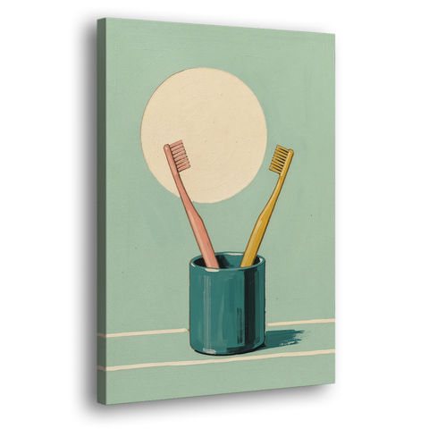 Vintage Bathroom Wall Art of Two Toothbrushes - Canvas Wall Art - Side