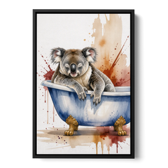 Vintage Bathtub Wall Art with a Sleeping Koala - Black Framed Canvas Wall Art - Front