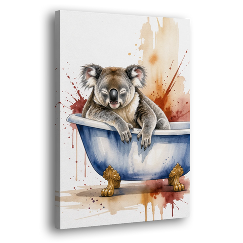 Vintage Bathtub Wall Art with a Sleeping Koala - Canvas Wall Art - Side