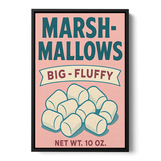 Vintage Big Fluffy Marshmallow - Black Framed Canvas Wall Art - Front