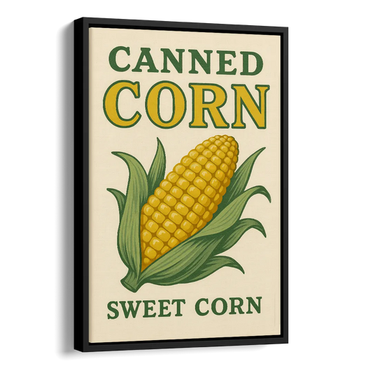 Vintage Canned Corn Side - Black Canvas Wall Art