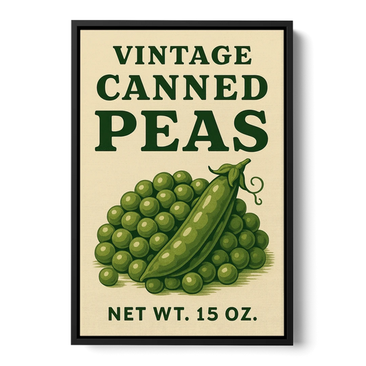 Vintage Canned Peas - Black Framed Canvas Wall Art - Front