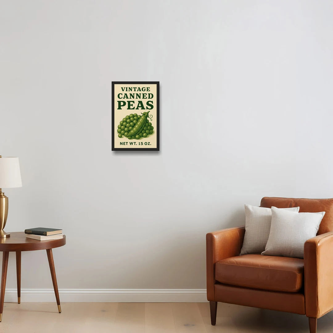 Vintage Canned Peas - Black Framed Canvas Wall Art - Sofa - 12x18