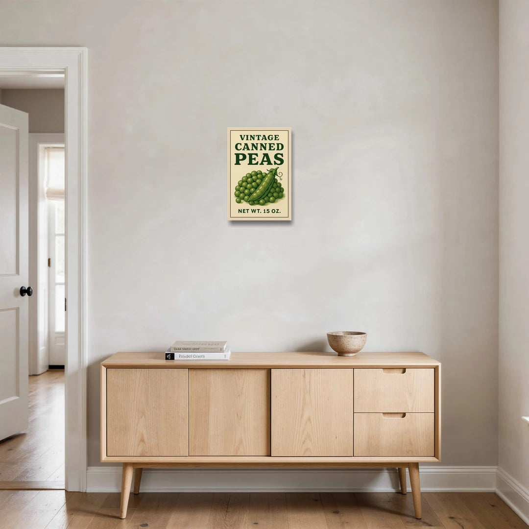 Vintage Canned Peas - Oak Framed Canvas Wall Art - Coffee Table - 12x18