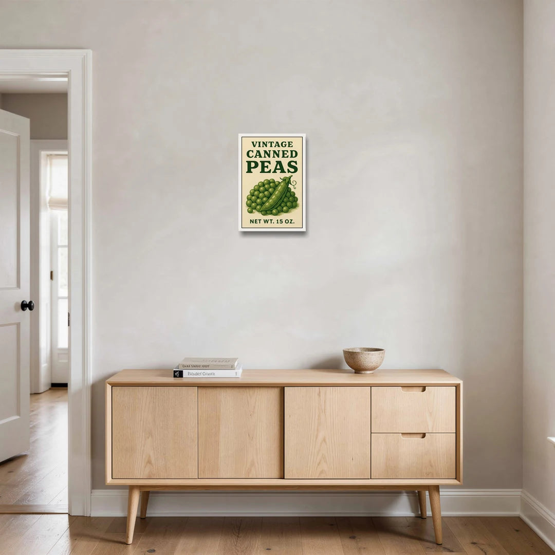 Vintage Canned Peas - White Framed Canvas Wall Art - Coffee Table - 12x18
