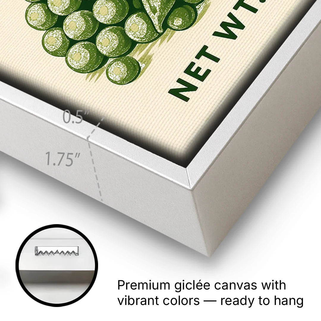 Vintage Canned Peas - White Framed Canvas Wall Art - Gallery Wrap Corner