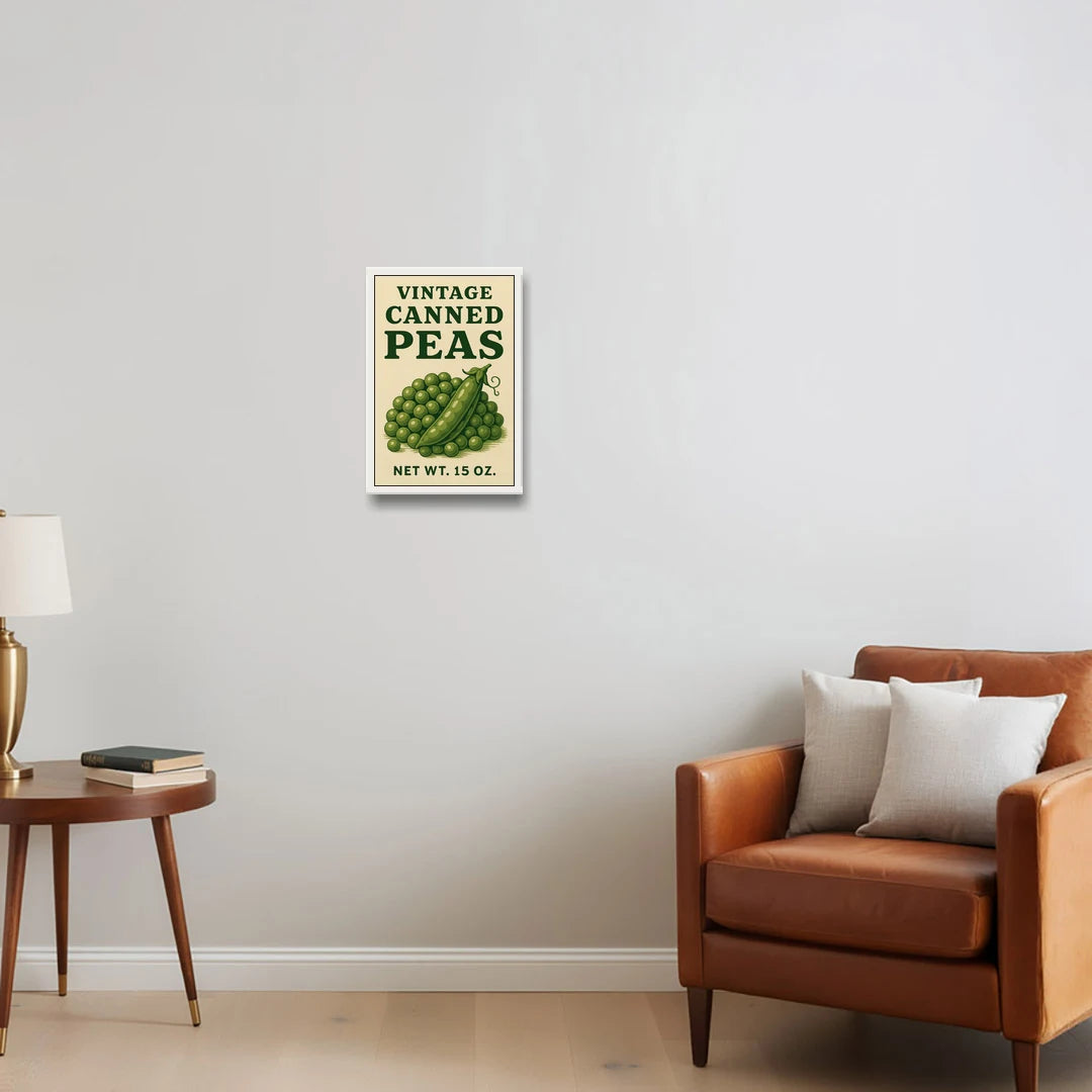 Vintage Canned Peas - White Framed Canvas Wall Art - Sofa - 12x18