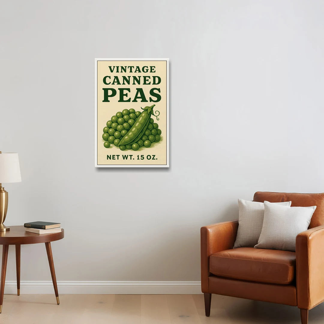 Vintage Canned Peas - White Framed Canvas Wall Art - Sofa - 20x30