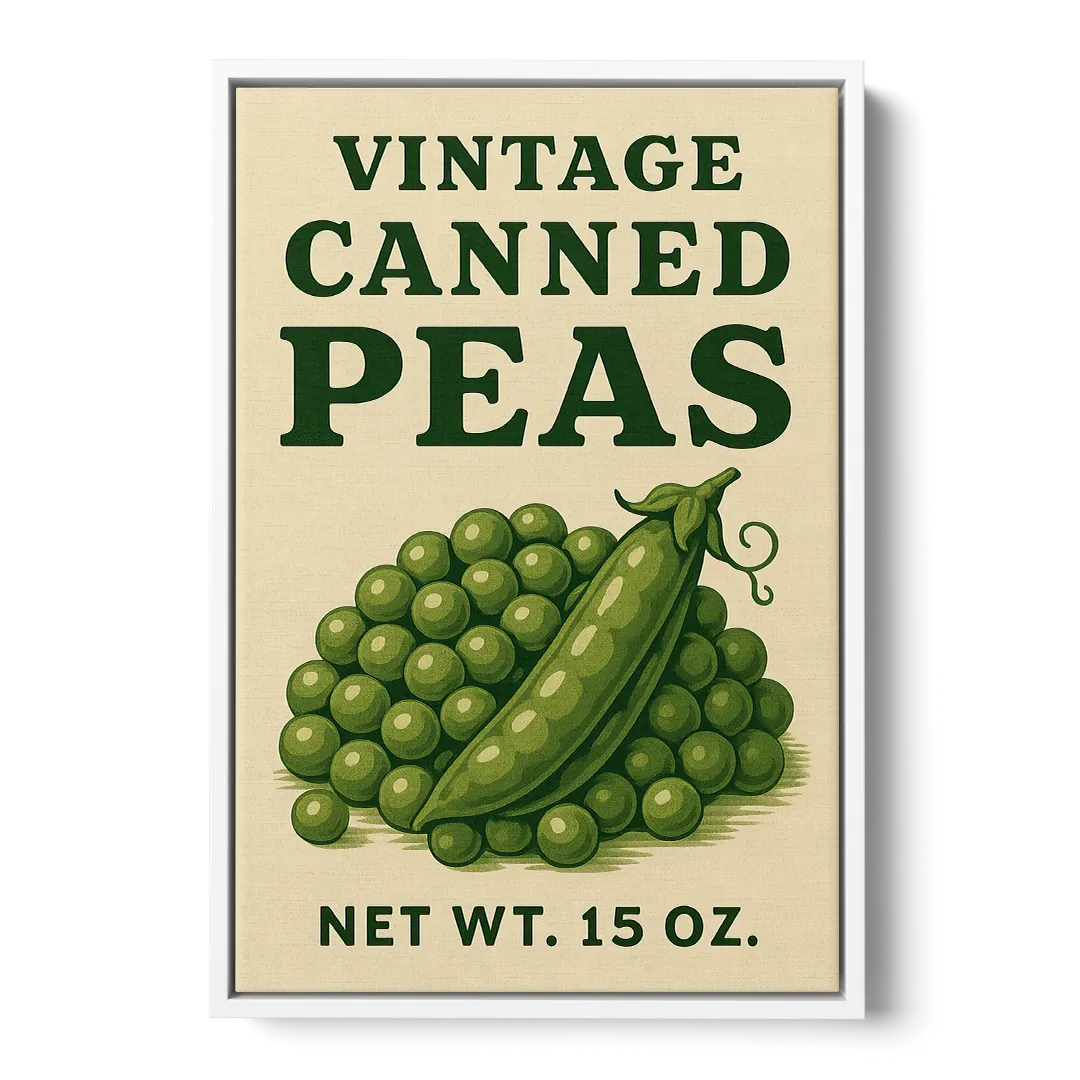 Vintage Canned Peas Front - White Canvas Wall Art