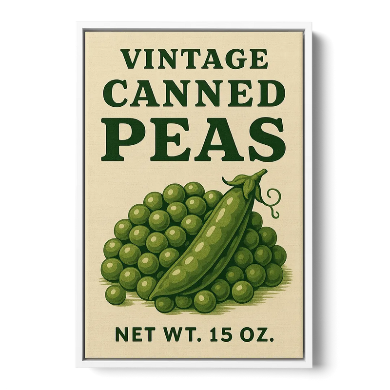 Vintage Canned Peas Front - White Canvas Wall Art