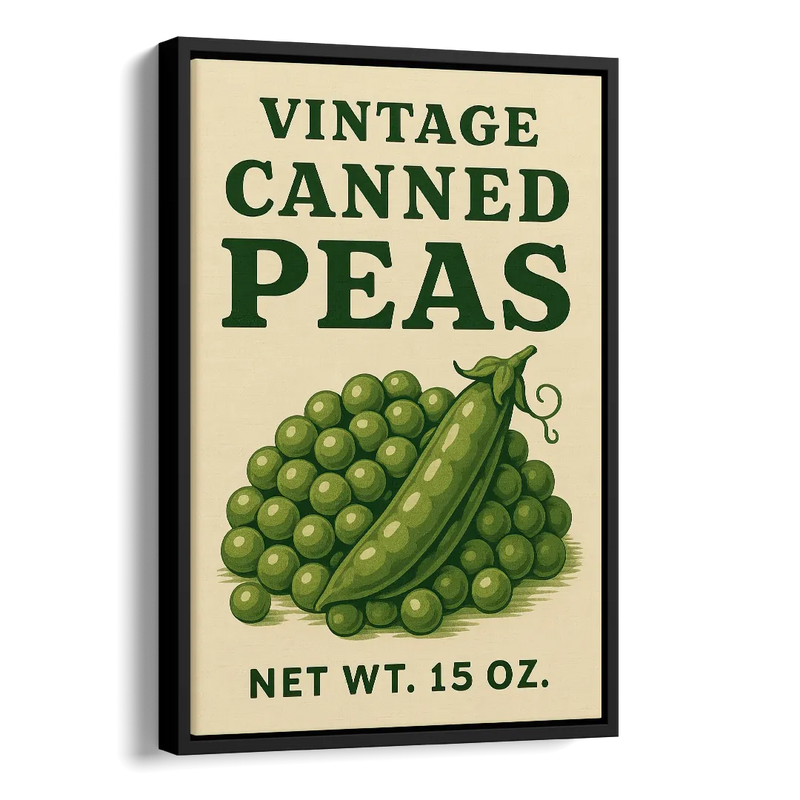 Vintage Canned Peas Side - Black Canvas Wall Art