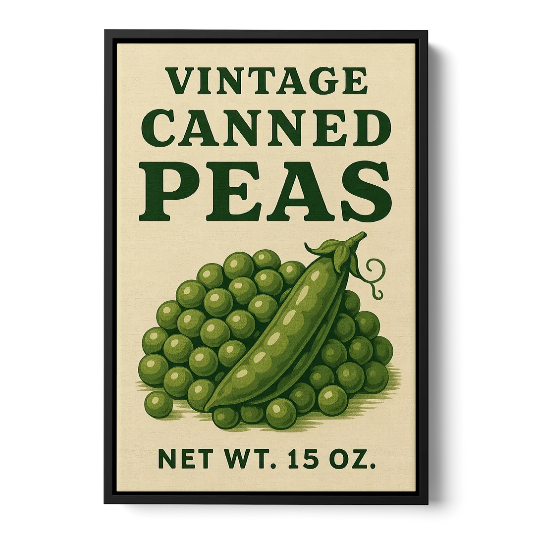 Vintage Canned Peas Front - Black Canvas Wall Art