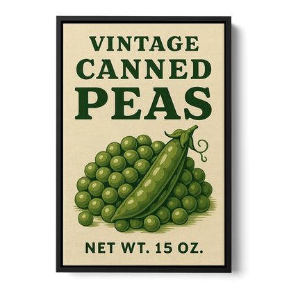 Vintage Canned Peas Front - Black Canvas Wall Art